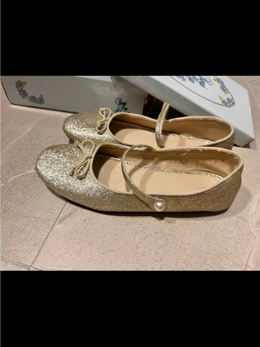 Mango Girls Glitter Mary Jane Flats with Bow - Gold
